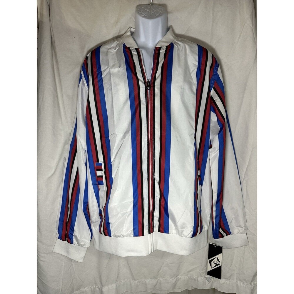 G-Net Men's Light Wind Breaker Jacket with Red, White, and Blue Striped XL